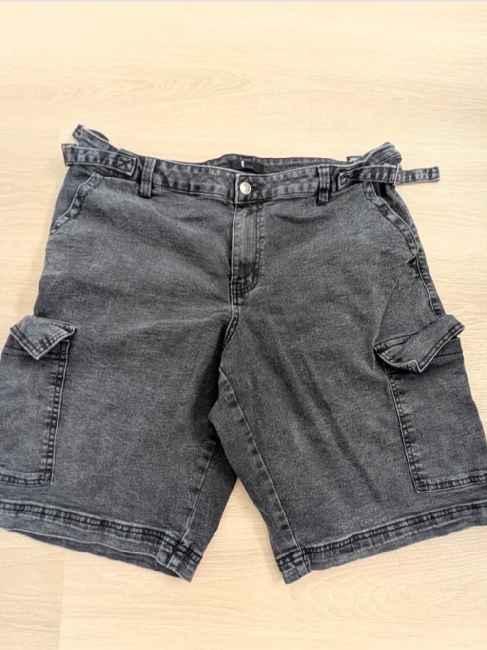 Womens Black Cargo Denim Shorts